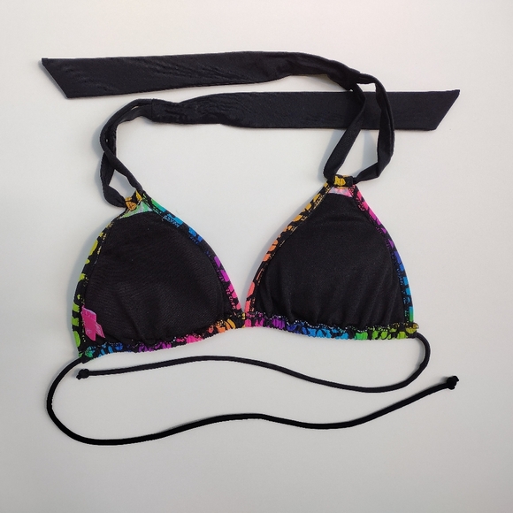 Deb Y2K Leopard Sequin Neon Multicolor Bikini Swim Top Medium - Picture 3 of 12